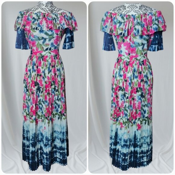 Misa Los Angeles Mirabelle off the shoulder pleated maxi dress in Dip Dye Floral - Picture 1 of 16